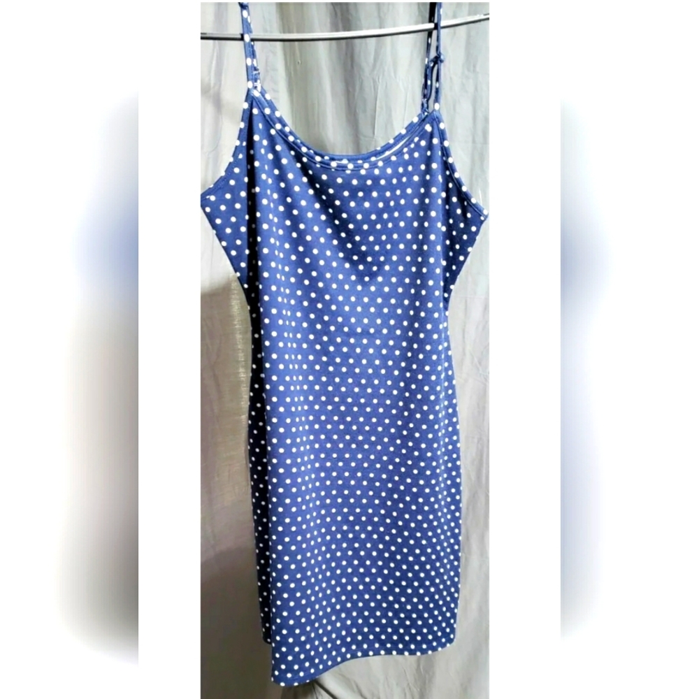 Bongo Girls Navy/White Polka Dot Spaghetti Adjustable Strap Tank Dress LG